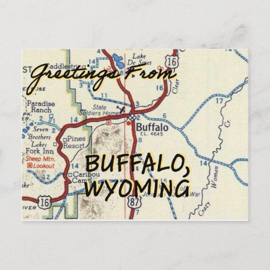 Buffalo Wyoming  Map Briefkaart (Voorkant)
