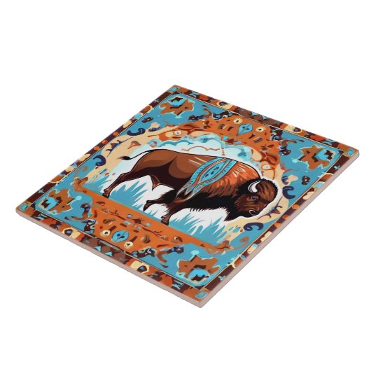 Buffalo Zuidwest Zuidwest Bruin Blauwgroen Blauw Tegeltje (Zijkant)