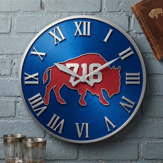 BuffaloNew York 716 Area Code Blue & Red Metal Grote Klok