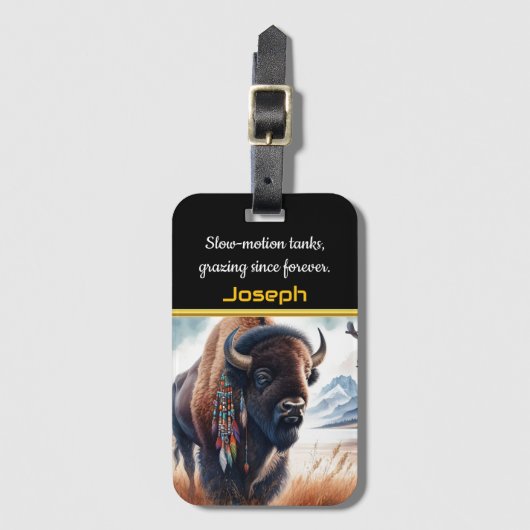 Buffalo's grazen in Mountain Valley Bagagelabel (Voorkant (verticaal))