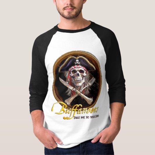 Buffaneers Pirate Motto: "Neem me mee naar je Lido T-shirt (Voorkant)