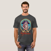 Buffaneers Pirate Skull op Blauwgroen Cirkel met V T-shirt (Voorkant volledig)