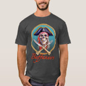 Buffaneers Pirate Skull op Blauwgroen Cirkel met V T-shirt (Voorkant)
