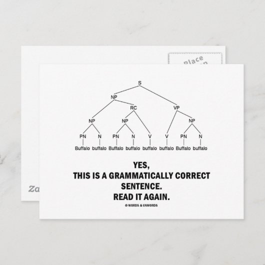 Buffel (8 keer) Grammaticaal correcte zin Briefkaart (Voorkant / Achterkant)