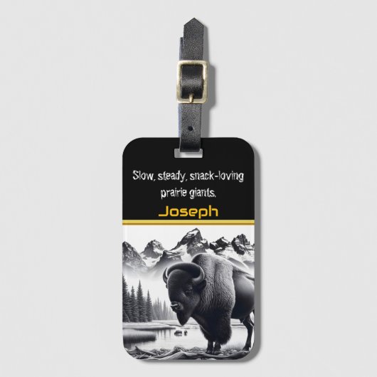 Buffel bij serene bergwateren bagagelabel (Voorkant (verticaal))