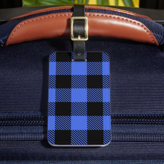 Buffel Check Blauw & Zwart Lumberjack Plaid Decor Bagagelabel (Voorkant Insitu 2)