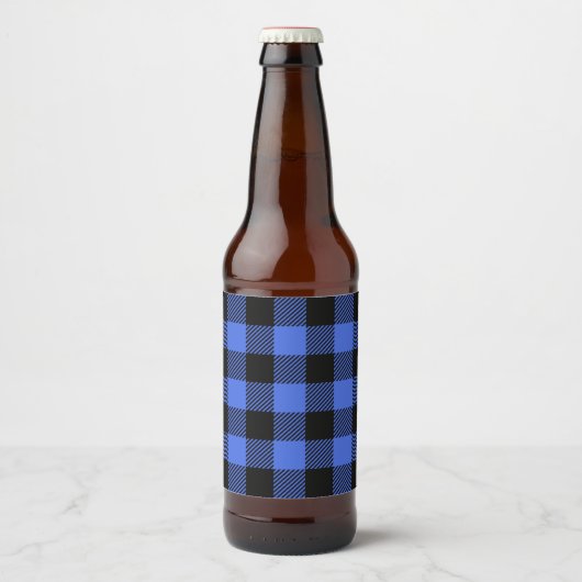 Buffel Check Blauw & Zwart Lumberjack Plaid Decor Bier Etiket (Voorkant)