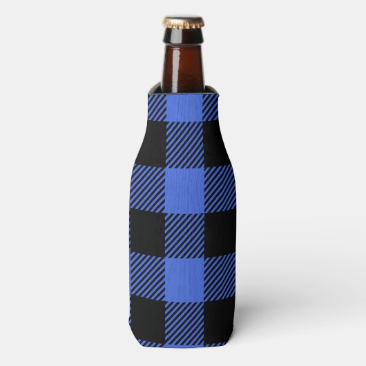 Buffel Check Blauw & Zwart Lumberjack Plaid Decor Flesjeskoeler (Fles Voorkant)