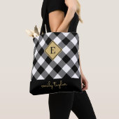 Buffel Check Plaid Monogram Naam Zwart-wit Tote Bag (Dichtbij)