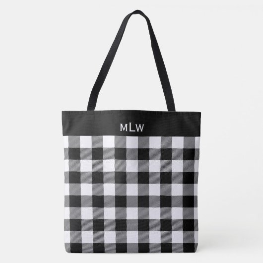 Buffel Check-zwart en wit Tote Bag (Voorkant)