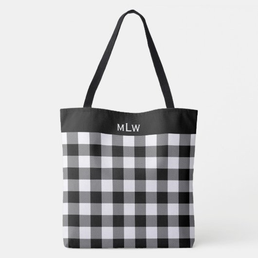 Buffel Check-zwart en wit Tote Bag (Achterkant)