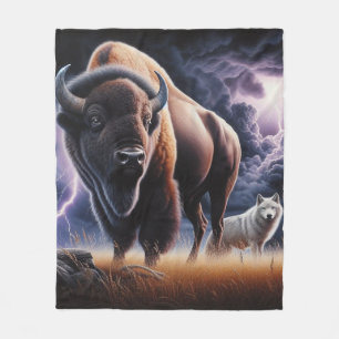 Buffel en wolf in een onweersbui met bliksem fleece deken