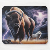 Buffel en wolf in een onweersbui met bliksem muismat (Voorkant)