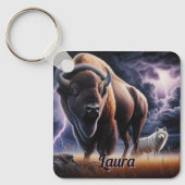 Buffel en wolf in een onweersbui met bliksem sleutelhanger (Voorkant)