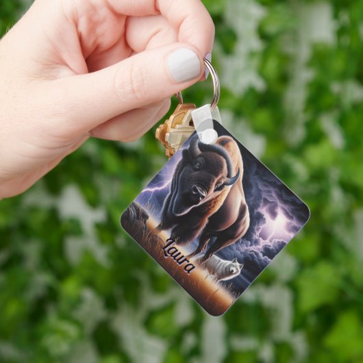 Buffel en wolf in een onweersbui met bliksem sleutelhanger (Hand)