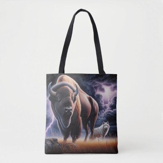 Buffel en wolf in een onweersbui met bliksem tote bag (Voorkant)