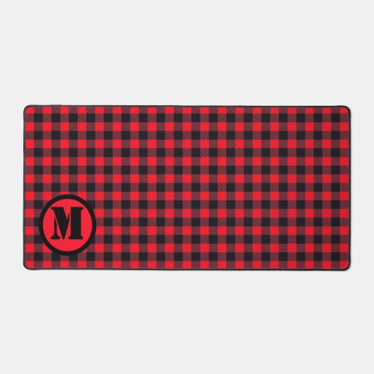 Buffel gepolijst rood houthakkerpatroon monogram bureaumat (Voorkant)