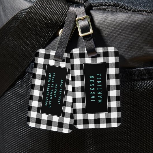 Buffel geruite Bagagelabel (zwart & wit)