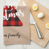 Buffel geruite kerstboom monogram theedoek (Quarter Fold)