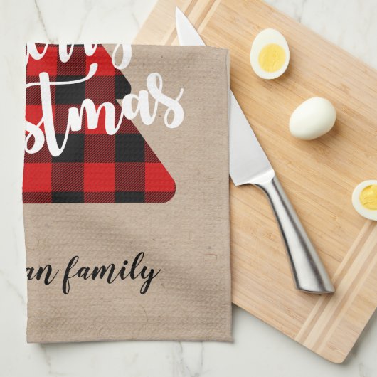 Buffel geruite kerstboom monogram theedoek (Quarter Fold)