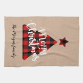 Buffel geruite kerstboom monogram theedoek (Horizontaal)