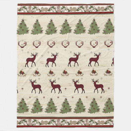 Buffel geruite kerstpijnbomen Herten Antlers Fleece Deken (Voorkant)