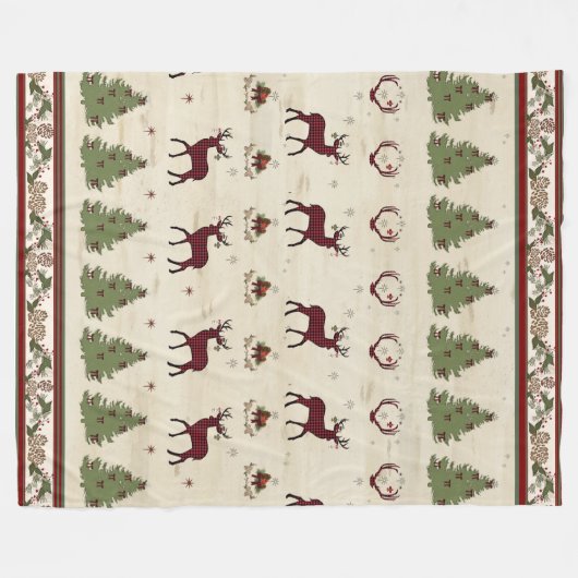 Buffel geruite kerstpijnbomen Herten Antlers Fleece Deken (Voorkant (Horizontaal))