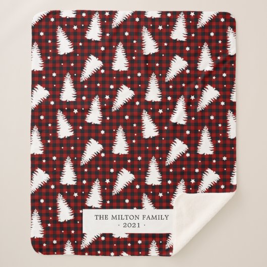 Buffel geruite rode dennenbos monogram sherpa deken (Voorkant)