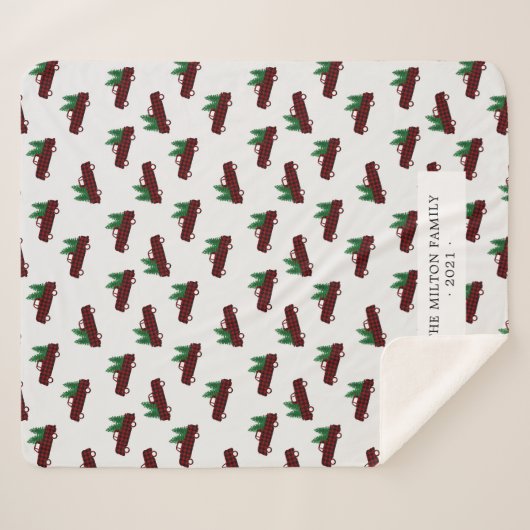 Buffel geruite rode vrachtwagen Kerstboom monogram Sherpa Deken (Voorkant (horizontaal))