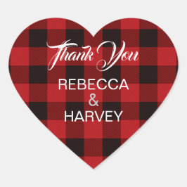 Buffel geruite rustieke winter bruiloft gunst hart sticker