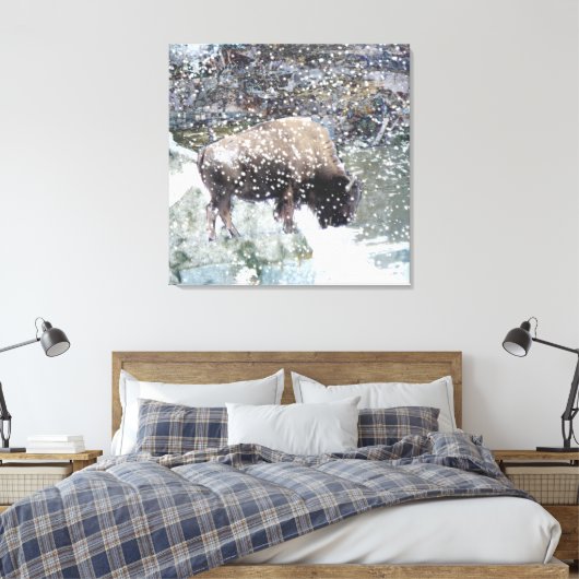Buffel in Sneeuw Storm Wrapped Canvas Print (Insitu (Slaapkamer))