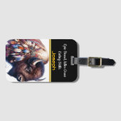 Buffel met levendige artistieke veren bagagelabel (Voorkant (horizontaal))