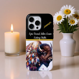 Buffel met levendige artistieke veren iPhone 16 pro max hoesje