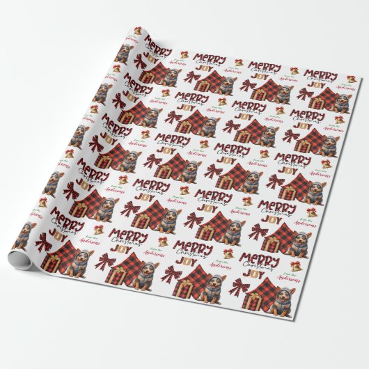 Buffel Plaid Aussie Rundvee Hond Puppy Kerstmis Cadeaupapier (Uitgerold)