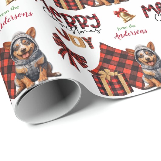 Buffel Plaid Aussie Rundvee Hond Puppy Kerstmis Cadeaupapier (Rol Hoek)