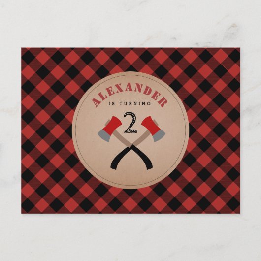 Buffel Plaid Ax Woodland Lumberjack Verjaardag Uitnodiging Briefkaart (Voorkant)