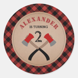 Buffel Plaid Axe Lumberjack Verjaardag Ronde Sticker