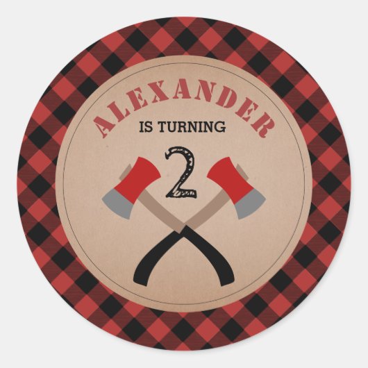 Buffel Plaid Axe Lumberjack Verjaardag Ronde Sticker (Voorkant)