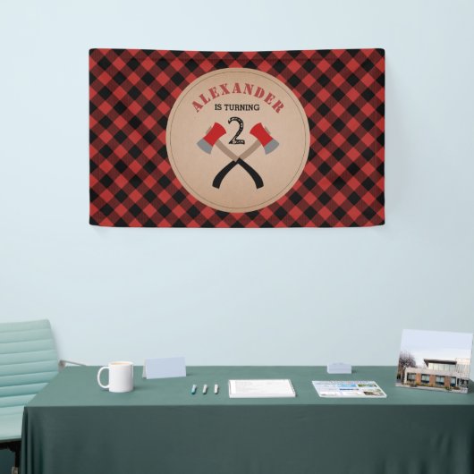 Buffel Plaid Axe Lumberjack Verjaardag Spandoek (Beurs)