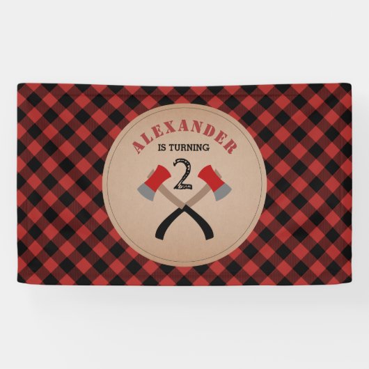 Buffel Plaid Axe Lumberjack Verjaardag Spandoek (Horizontaal)