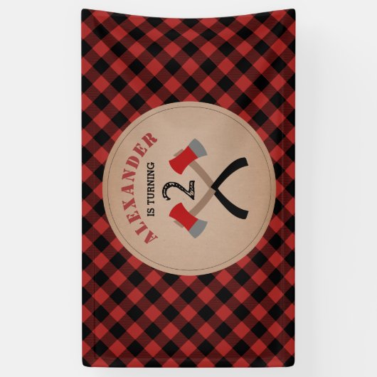 Buffel Plaid Axe Lumberjack Verjaardag Spandoek (Verticaal)