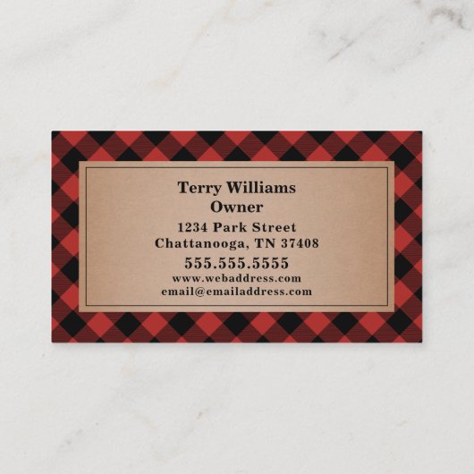 Buffel Plaid Axe Tree Service Brandhout Visitekaartje (Achterkant)