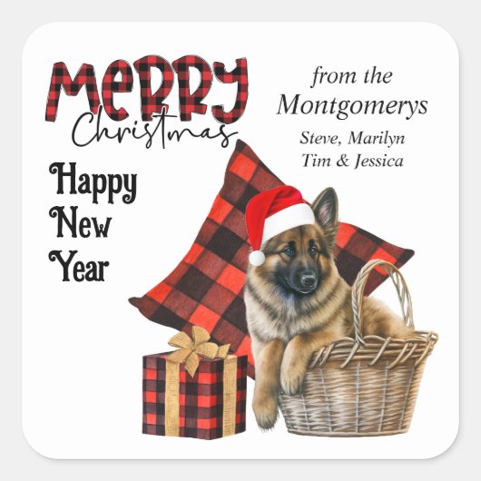 Buffel Plaid Belgische Tervuren Puppy Kerstmis Vierkante Sticker (Voorkant)