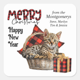 Buffel Plaid Bengalen Kitten Kerstmis Vierkante Sticker