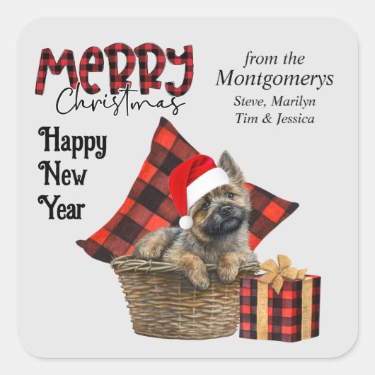 Buffel Plaid Cairn Terrier Hondenkerst Vierkante Sticker (Voorkant)