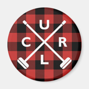 Buffel Plaid Crossed Brooms Magnet - Rood