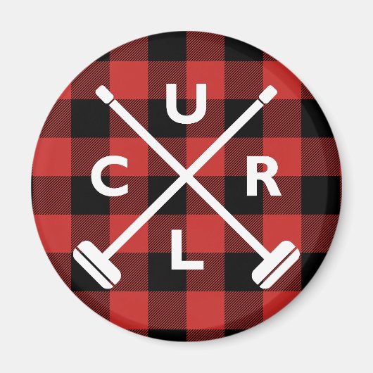 Buffel Plaid Crossed Brooms Magnet - Rood (Voorkant)