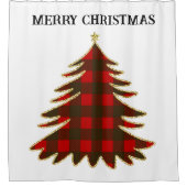 Buffel Plaid en Gouden Glitter Kerstboom Douchegordijn (Voorkant)