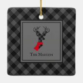 Buffel Plaid Herten Grijs Gepersonaliseerde Kerstm Keramisch Ornament (Achterkant)