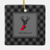 Buffel Plaid Herten Grijs Gepersonaliseerde Kerstm Keramisch Ornament (Voorkant)